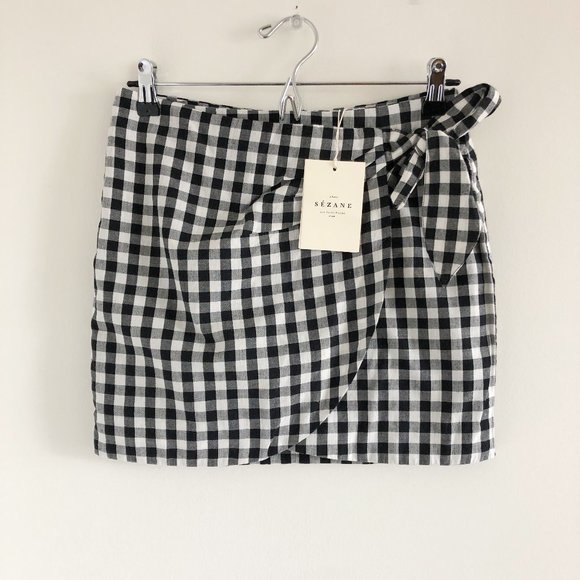 Sezane Dresses & Skirts - NWT Sezane Pacome Gingham Checkered Mini Skirt 34 / 2 Wrap 100% Cotton